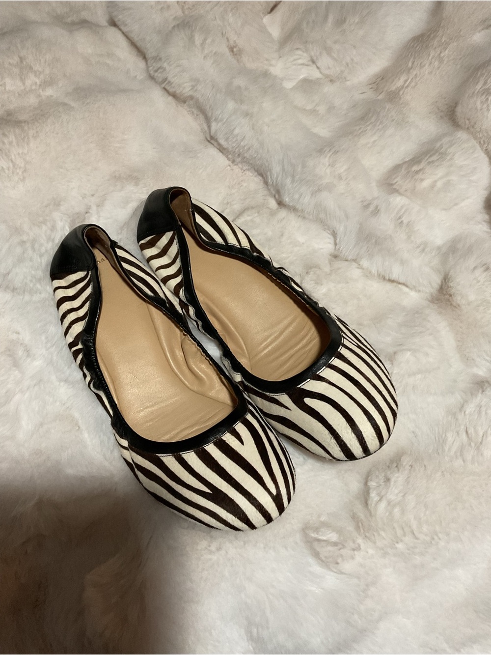 Cole Haan Zebra-Print Ballet Flats in Black and White